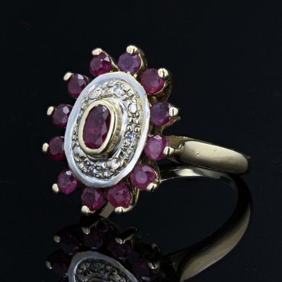 French Modern Ruby Diamonds, 18 Karat Yellow Gold Ring-OLU-1066415