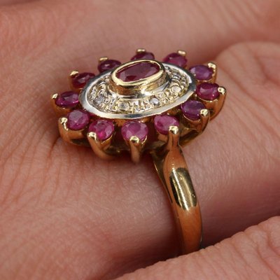 French Modern Ruby Diamonds, 18 Karat Yellow Gold Ring-OLU-1066415