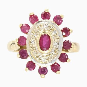 French Modern Ruby Diamonds, 18 Karat Yellow Gold Ring-OLU-1066415