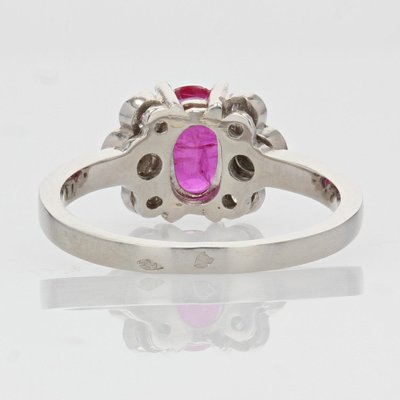 French Modern Ruby with Diamonds & Platinum Engagement Ring-OLU-1335858