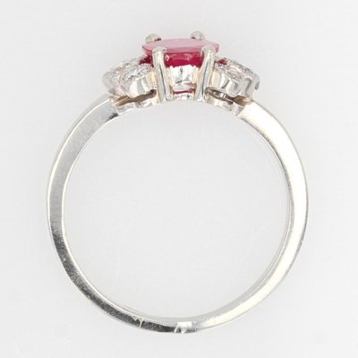 French Modern Ruby with Diamonds & Platinum Engagement Ring-OLU-1335858