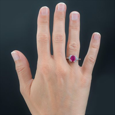 French Modern Ruby with Diamonds & Platinum Engagement Ring-OLU-1335858