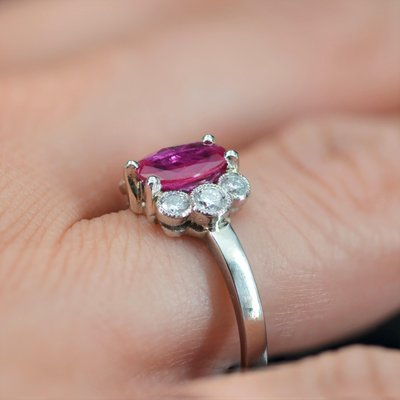 French Modern Ruby with Diamonds & Platinum Engagement Ring-OLU-1335858