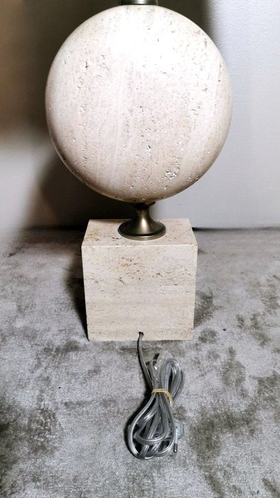 French Modern Table Lamp in Travertine attributed to Philippe Barbier, 1960