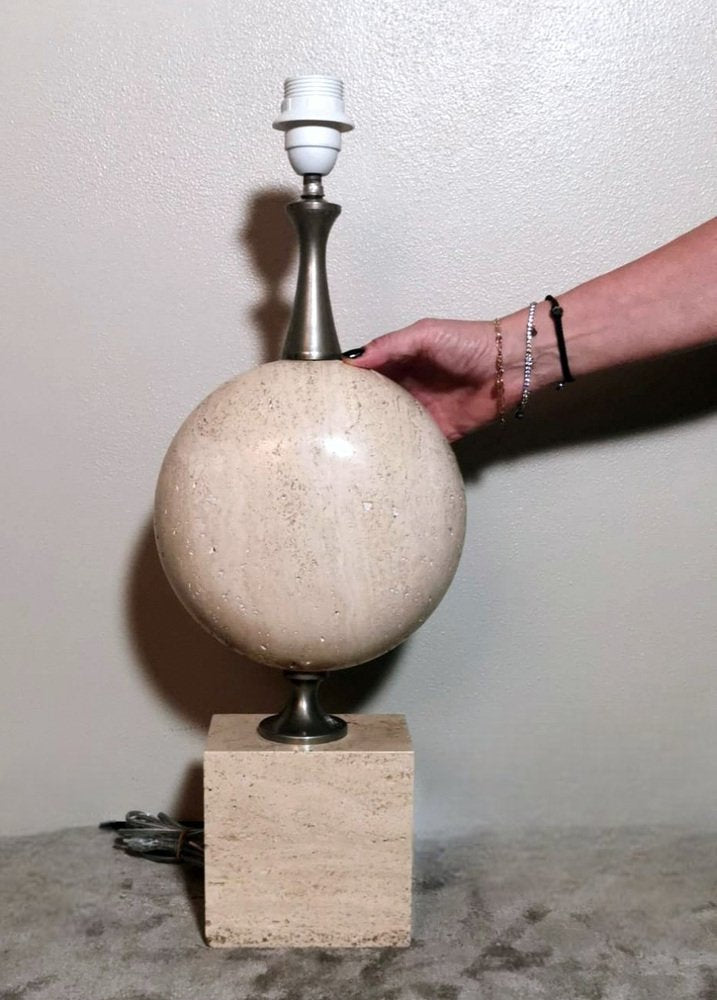 French Modern Table Lamp in Travertine attributed to Philippe Barbier, 1960