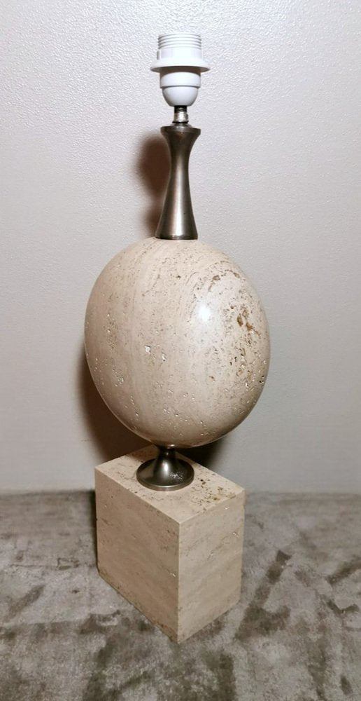 French Modern Table Lamp in Travertine attributed to Philippe Barbier, 1960