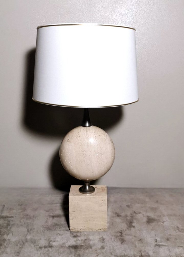 French Modern Table Lamp in Travertine attributed to Philippe Barbier, 1960