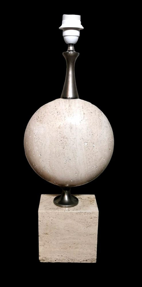 French Modern Table Lamp in Travertine attributed to Philippe Barbier, 1960