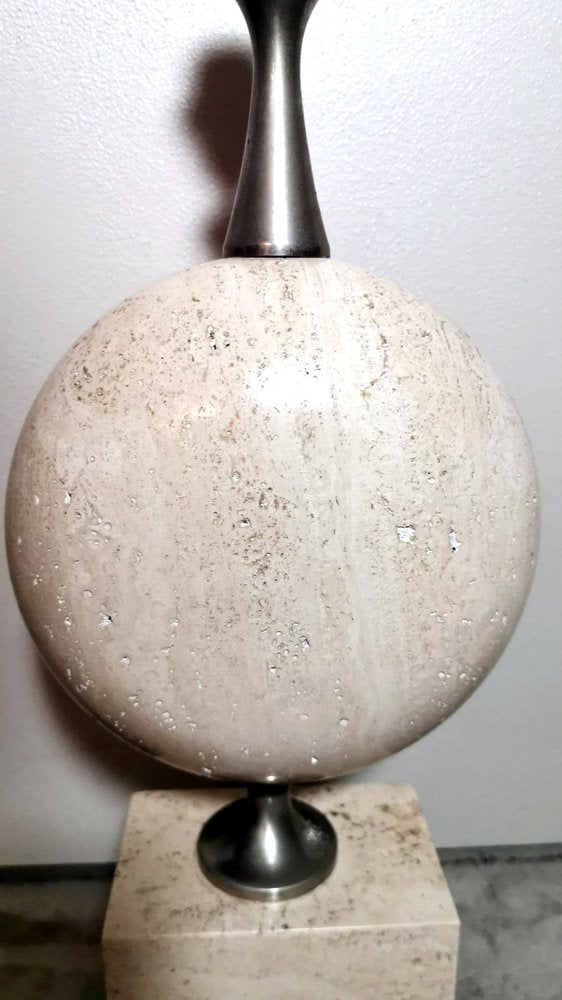 French Modern Table Lamp in Travertine attributed to Philippe Barbier, 1960