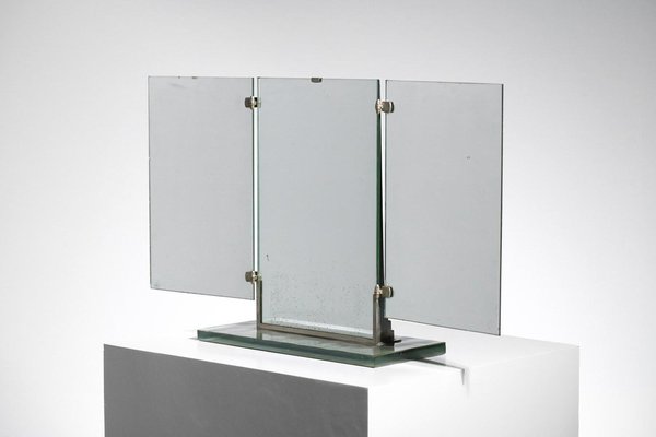 French Modernist Brot Glass Triptych Mirror, 1940s-YU-1808235