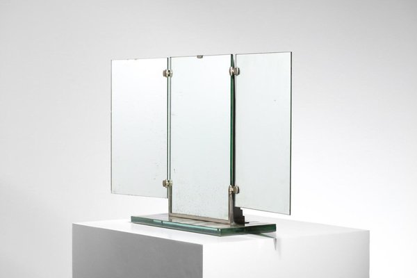 French Modernist Brot Glass Triptych Mirror, 1940s-YU-1808235