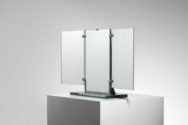 French Modernist Brot Glass Triptych Mirror, 1940s-YU-1808235