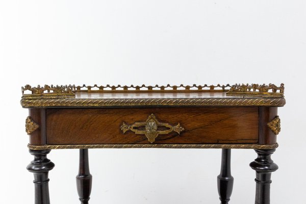 French Napoleon III Brass & Walnut Serving Table or Side Table, 1880-RIU-1259151