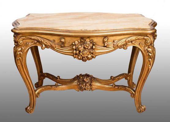 French Napoleon III Golden and Carved Wooden Coffee Table-KKK-1215162