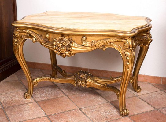 French Napoleon III Golden and Carved Wooden Coffee Table-KKK-1215162