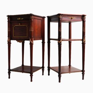 French Napoleon III Nightstands / Bedside Tables in Mahogany, Bronze & Marble, 1860, Set of 2-WIP-2041195