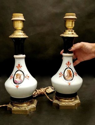 French Napoleon III Oil Lamps from Porcelain de Paris, Set of 2-QRS-766505