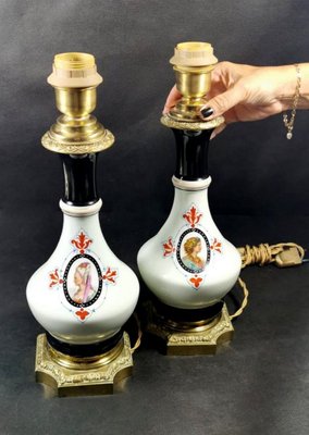 French Napoleon III Oil Lamps from Porcelain de Paris, Set of 2-QRS-766505