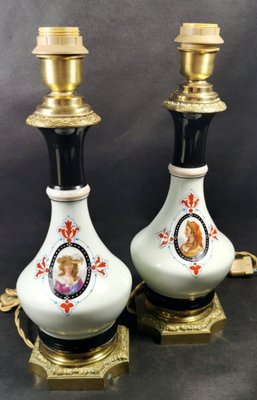 French Napoleon III Oil Lamps from Porcelain de Paris, Set of 2-QRS-766505