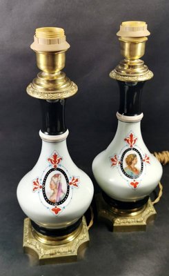 French Napoleon III Oil Lamps from Porcelain de Paris, Set of 2-QRS-766505