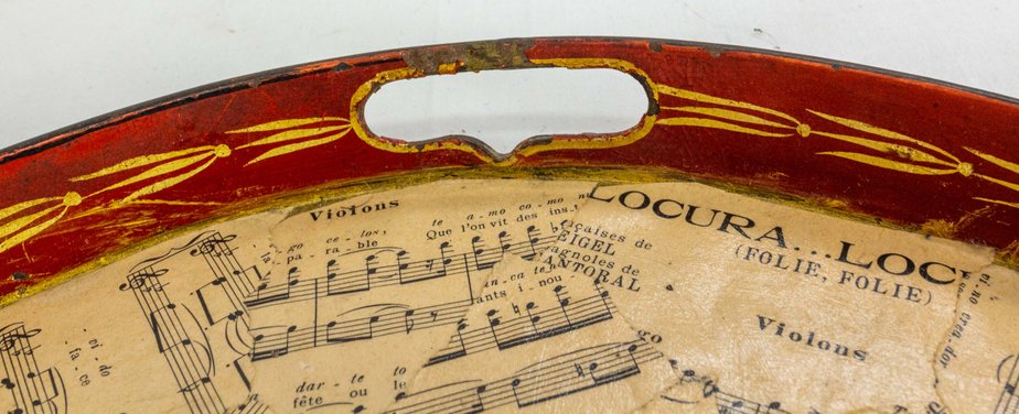 French Napoleon III Oval Brass Tray With Music Paper, 1880s-RIU-1250249