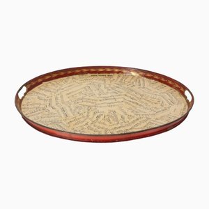 French Napoleon III Oval Brass Tray With Music Paper, 1880s-RIU-1250249