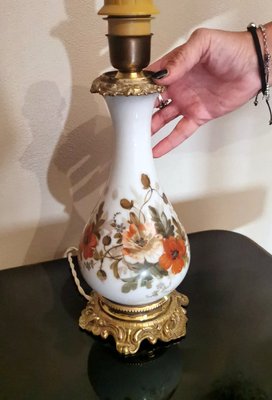 French Napoleon III Style Hand Painted Opaline Glass Oil Lamps, Set of 2-QRS-1091557