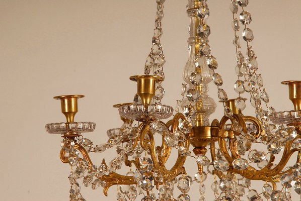 French Napoleonic Beaded 6 Light Candle Chandelier in Mercury Bronze & Baccarat Crystal-GOE-1033462