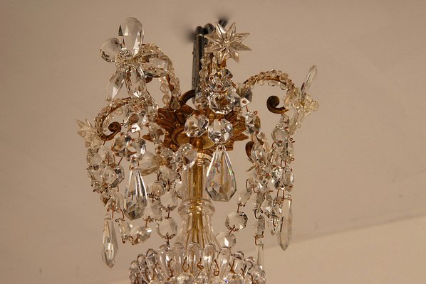 French Napoleonic Beaded 6 Light Candle Chandelier in Mercury Bronze & Baccarat Crystal-GOE-1033462