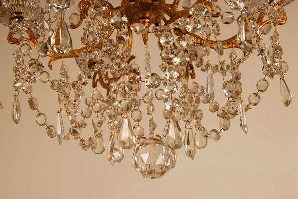 French Napoleonic Beaded 6 Light Candle Chandelier in Mercury Bronze & Baccarat Crystal-GOE-1033462