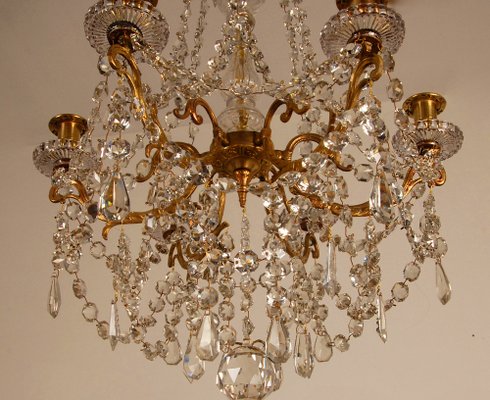 French Napoleonic Beaded 6 Light Candle Chandelier in Mercury Bronze & Baccarat Crystal-GOE-1033462