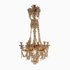 French Napoleonic Beaded 6 Light Candle Chandelier in Mercury Bronze & Baccarat Crystal-GOE-1033462