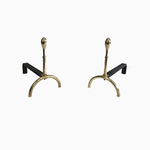 French Neo-Classical Style Brass and Iron Andirons, 1970s, Set of 2-BA-658287