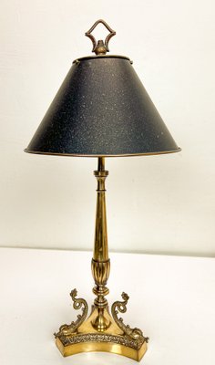 French Neoclassical Brass and Chrome Table Lamp with Dolphins, 1950s-WZZ-1805117