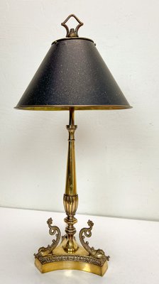 French Neoclassical Brass and Chrome Table Lamp with Dolphins, 1950s-WZZ-1805117