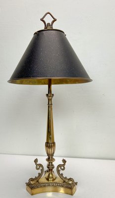 French Neoclassical Brass and Chrome Table Lamp with Dolphins, 1950s-WZZ-1805117