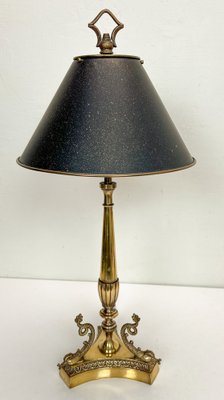 French Neoclassical Brass and Chrome Table Lamp with Dolphins, 1950s-WZZ-1805117