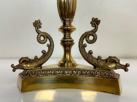 French Neoclassical Brass and Chrome Table Lamp with Dolphins, 1950s-WZZ-1805117