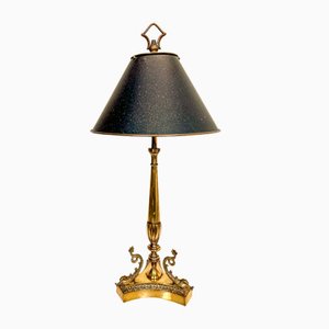 French Neoclassical Brass and Chrome Table Lamp with Dolphins, 1950s-WZZ-1805117