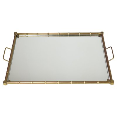 French Neoclassical Brass and Mirrored Glass Tray, 1970s-GXL-2035115