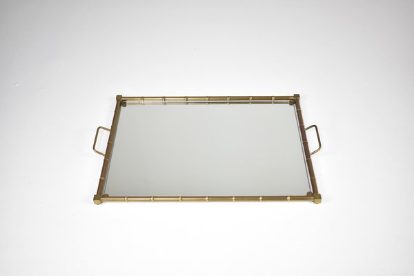 French Neoclassical Brass and Mirrored Glass Tray, 1970s-GXL-2035115