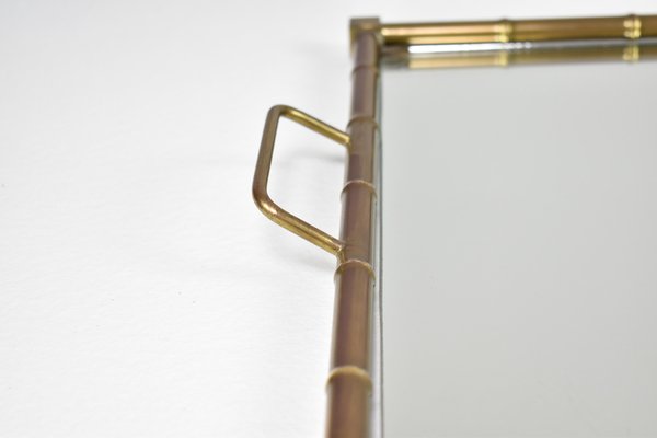 French Neoclassical Brass and Mirrored Glass Tray, 1970s-GXL-2035115