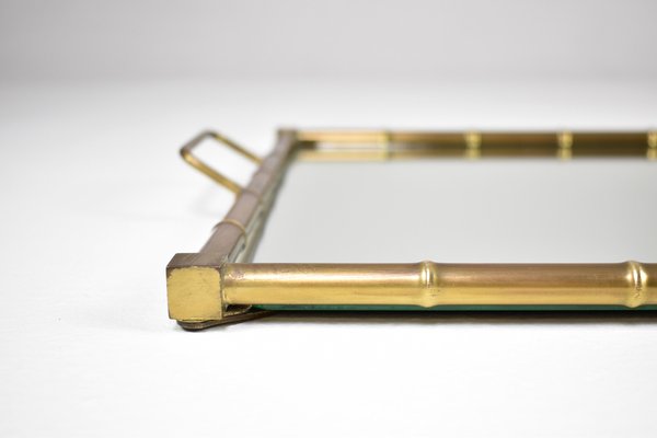 French Neoclassical Brass and Mirrored Glass Tray, 1970s-GXL-2035115