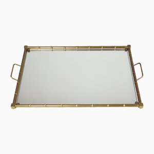 French Neoclassical Brass and Mirrored Glass Tray, 1970s-GXL-2035115