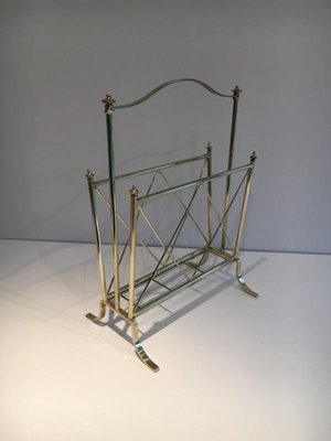 French Neoclassical Brass Magazine Rack Attributed to Maison Jansen, 1940s-BA-658713