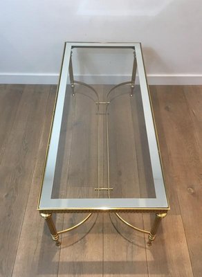 French Neoclassical Style Brass Coffee Table with Clear Glass Shelf Surrounded by a Silvered Mirror, 1970s-BA-658248