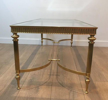 French Neoclassical Style Brass Coffee Table with Clear Glass Shelf Surrounded by a Silvered Mirror, 1970s-BA-658248