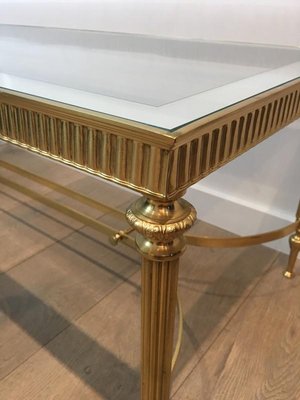 French Neoclassical Style Brass Coffee Table with Clear Glass Shelf Surrounded by a Silvered Mirror, 1970s-BA-658248