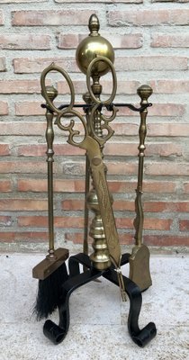 French Neoclassical style Brass Fireplace Tools, 1970s, Set of 5-NOU-1363498