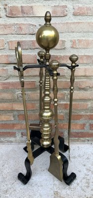 French Neoclassical style Brass Fireplace Tools, 1970s, Set of 5-NOU-1363498